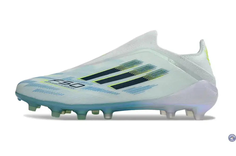 Adidas F50 Sparkfusion League Low Cut Laceless FG Ice Cold Precision - Bleu/Dune Pearl/Jaune