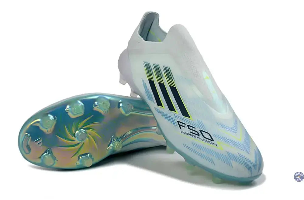 Adidas F50 Sparkfusion League Low Cut Laceless FG Ice Cold Precision - Bleu/Dune Pearl/Jaune