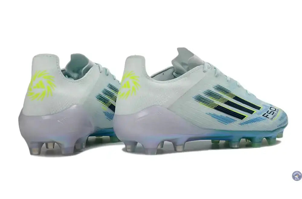 Adidas F50 Sparkfusion League Low Cut Lacets FG Ice Cold Precision - Bleu/Dune Pearl/Jaune