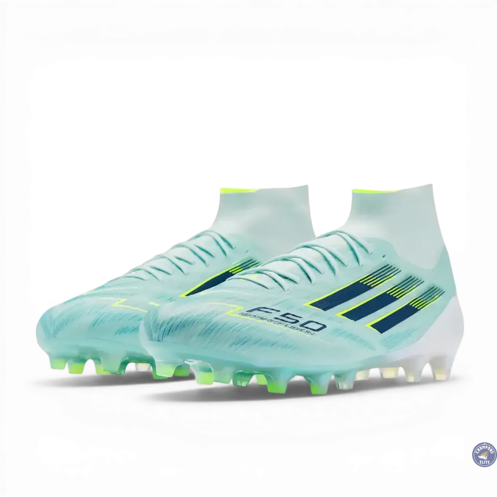 Adidas F50 Sparkfusion Mid Cut Lacets FG - Turquoise/Bleu Marine/Blanc
