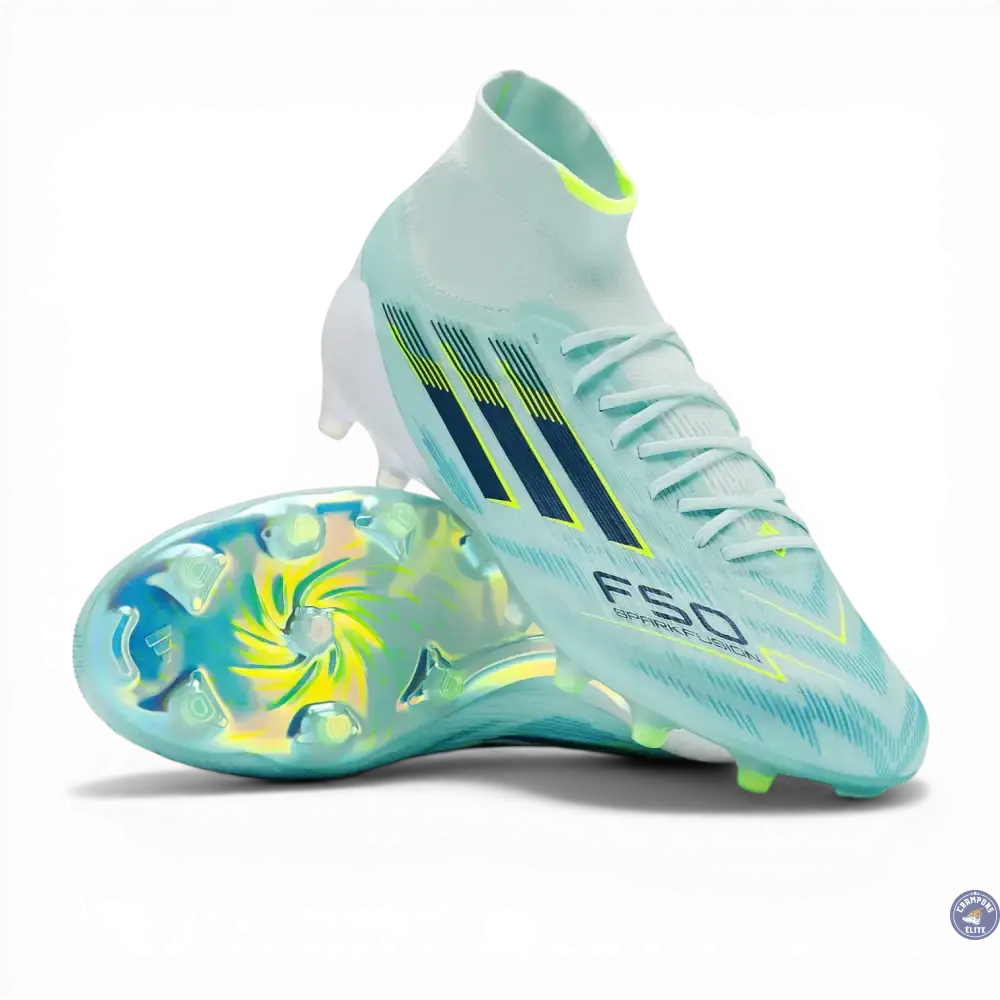 Adidas F50 Sparkfusion Mid Cut Lacets FG - Turquoise/Bleu Marine/Blanc