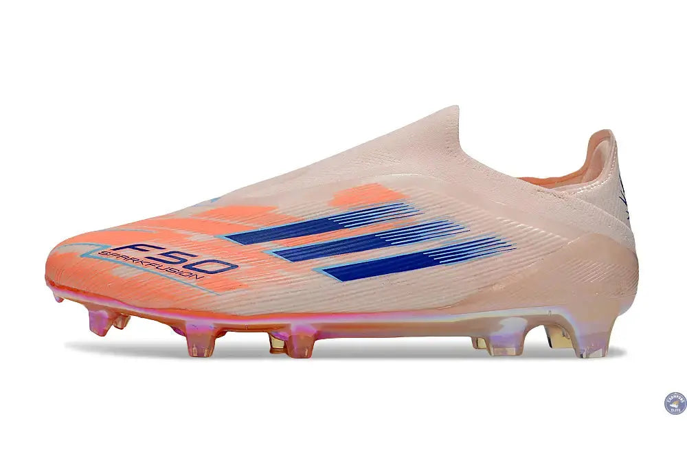F50 Elite Laceless FG Spark Fusion - Beige/Orange/Bleu