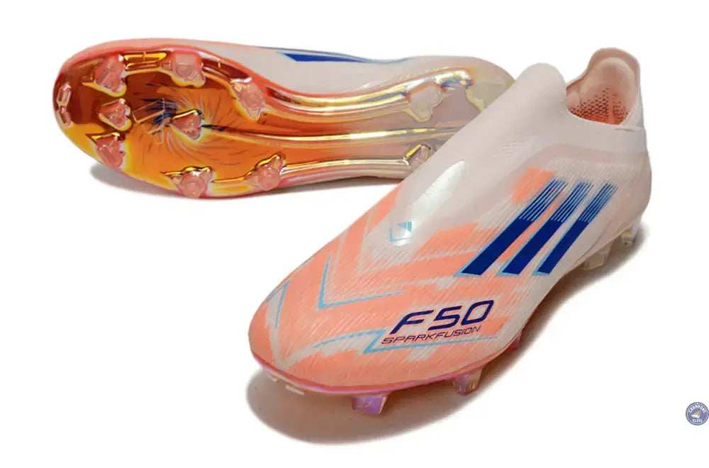 F50 Elite Laceless FG Spark Fusion - Beige/Orange/Bleu